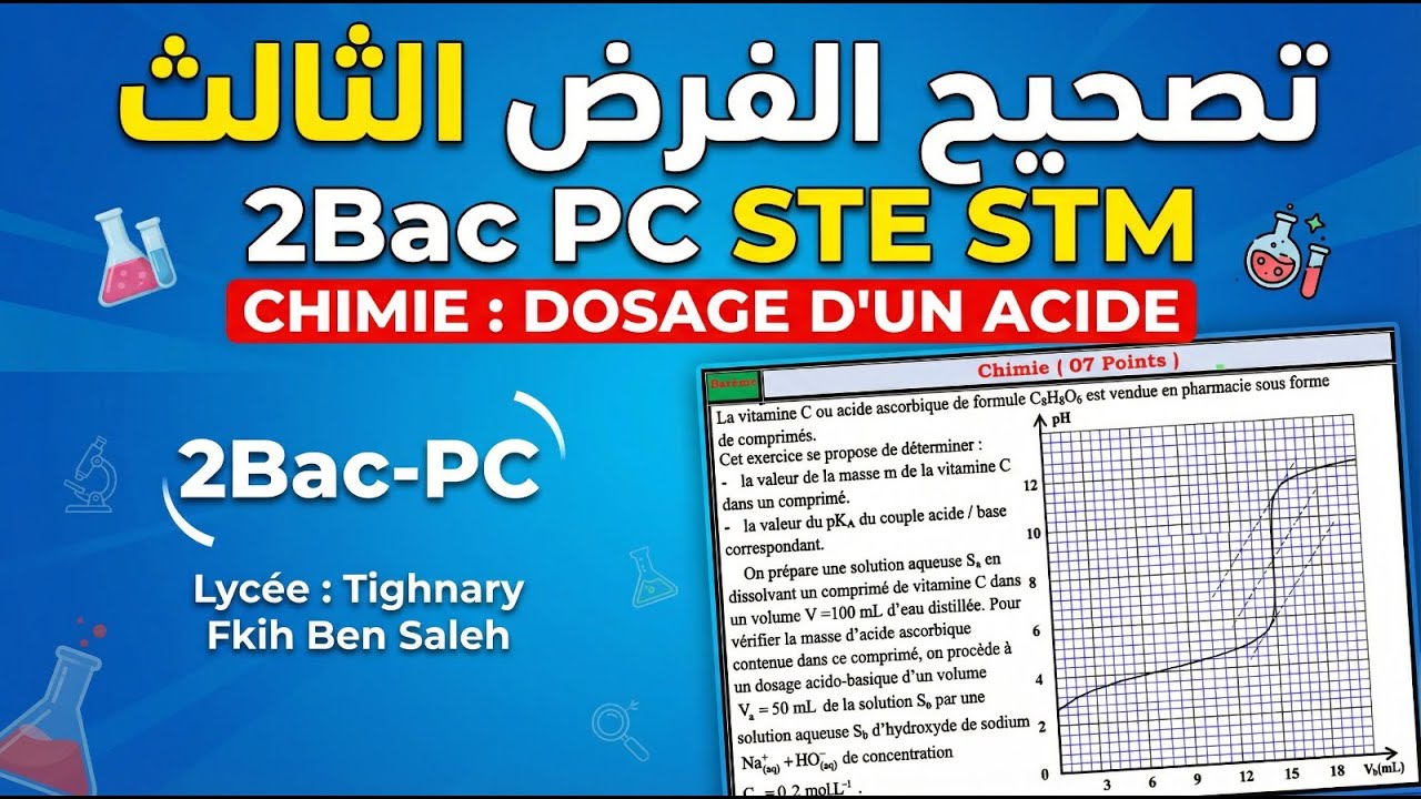 Correction Devoir 3 – Chimie 2BAC (PC • STE • STM) | Dosage d’un Acide تصحيح الفرض الثالث