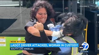 Woman violently attacks Los Angeles bus driver over fare dispute