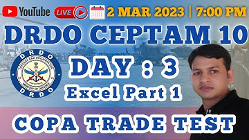 DRDO COPA Skill Test | MS Excel | Class 1 | Day 3