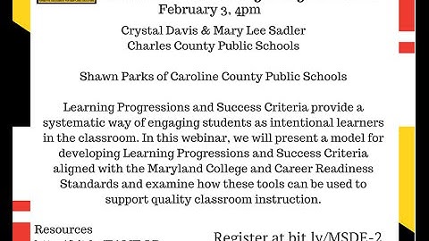 Learning Progressions Webinar February 3, 2016