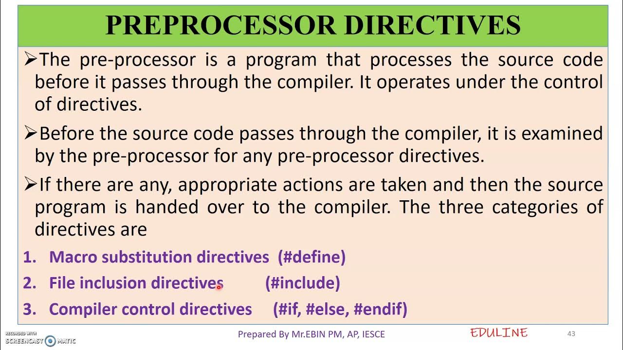 MODULE 2 - TOPIC 12 - PREPROCESSOR DIRECTIVES - YouTube
