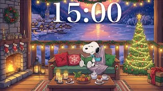 15-Minute Cozy Christmas Lofi Snoopy Reading Timer 🎄📚✨ Relaxing Study & Focus Countdown