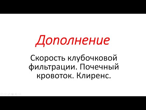 Дополнение. Скорость клубочковой фильтрации. Почечный кровоток. Клиренс