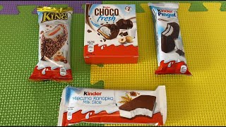 Kinder Maxi King & Kinder  Pingui & Kinder Choco Fresh Milky Creme & Kinder Milk Slice Unboxing/ASMR