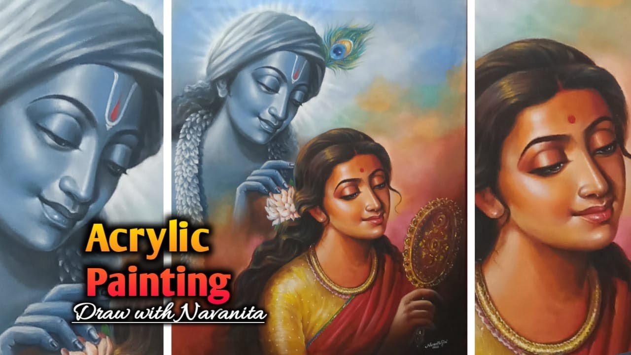 Painting Divine Love of Radha Krishna /Radhakrishna Acrylic Painting /Canvas Painting