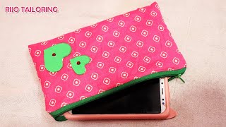 cloth pouch with zipper cutting and stitching | mobile pouch stitching | pencil pouch stitching