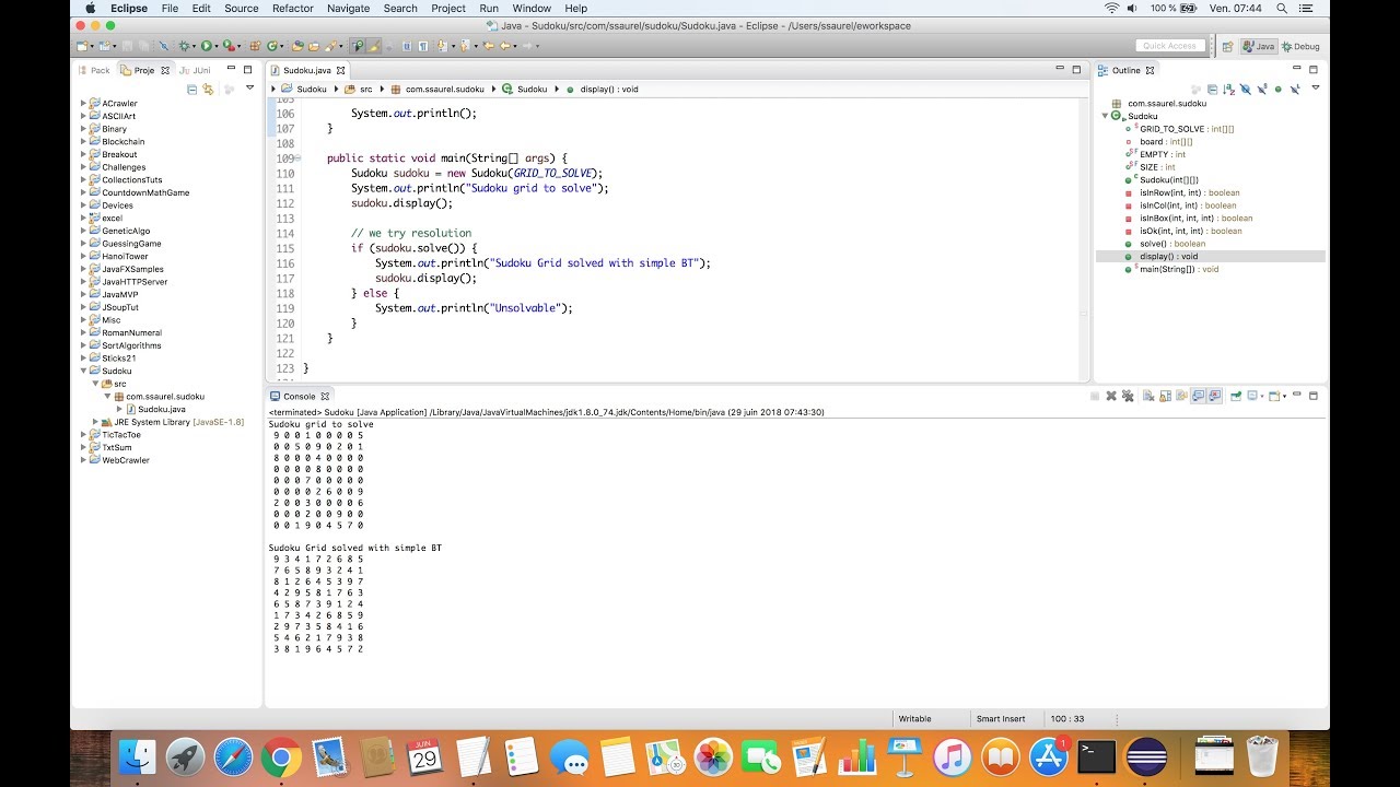 Sudoku solver. C recursive implementation (backtracking technique