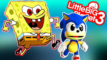 Sonic VS Evil Spongebob - Creepy Spongebob Squarepants Level - LittleBigPlanet 3 PS4 Gameplay