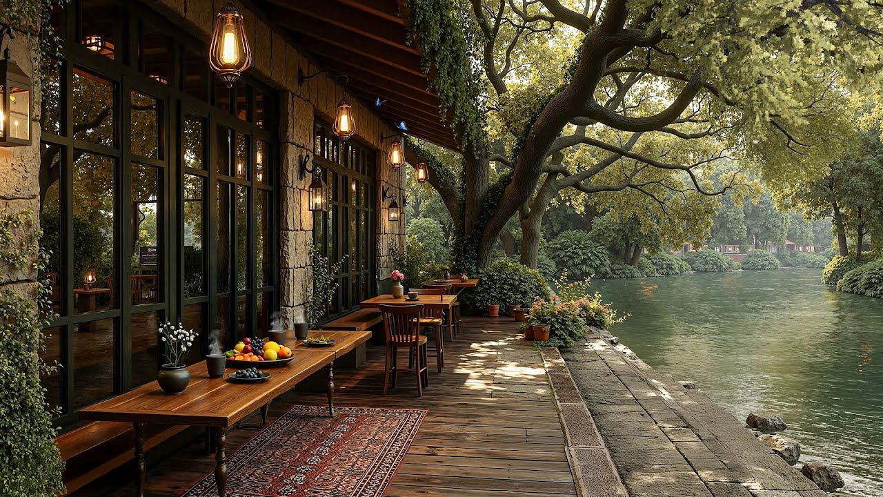 Riverside Forest Jazz Coffee for Stress Relief 🍃 Slow Jazz With Natural Scenery To Relax, Deep Sleep