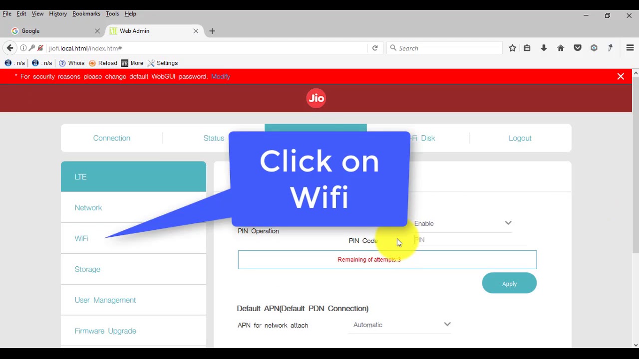 Changing Usrename Password Reliance Jio fi 4g Router YouTube