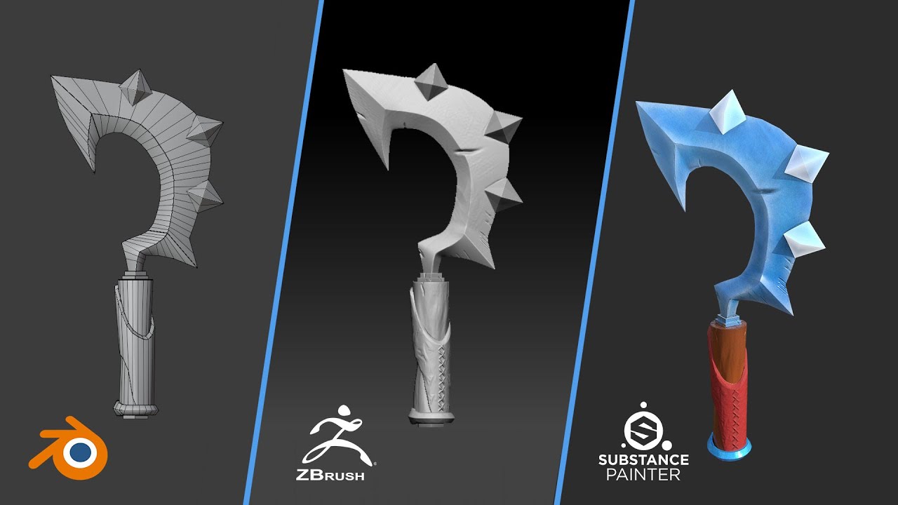 Blender, Zbrush 2021, Substance Painter Stylized knife YouTube