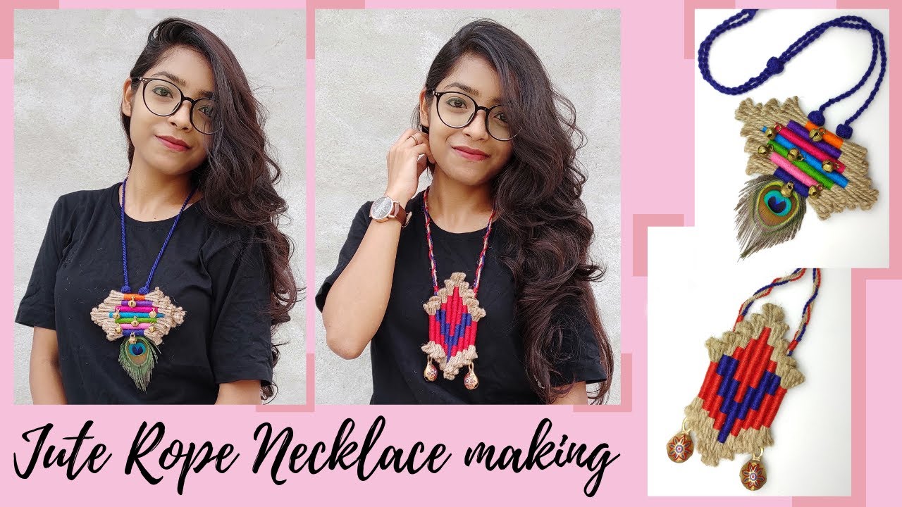 trendy jute jewellery | easy jute jewellery making ideas |  handmade jute jewellery | jute necklace