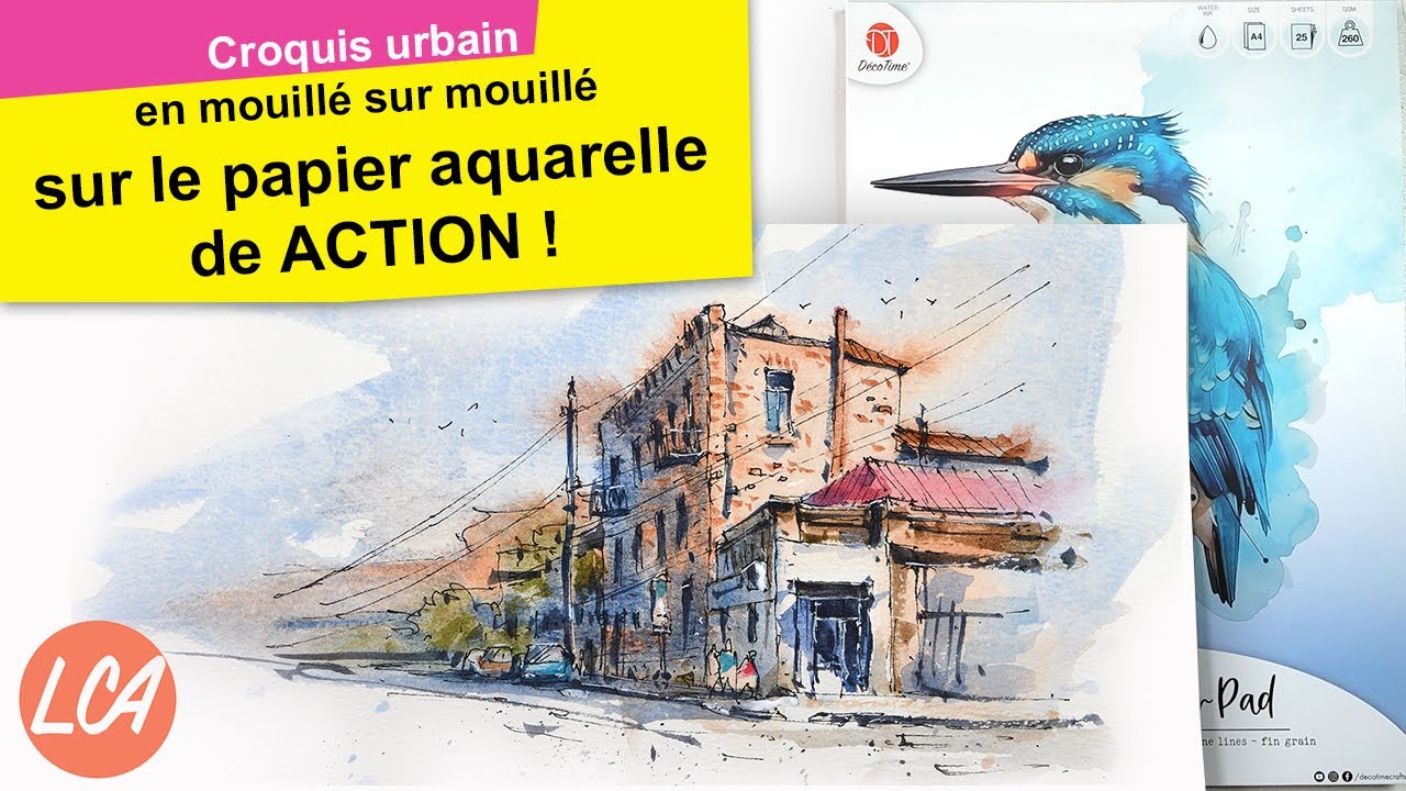 Croquis urbain, et mouillé sur mouillé pour tester le nouveau papier aquarelle de Action !