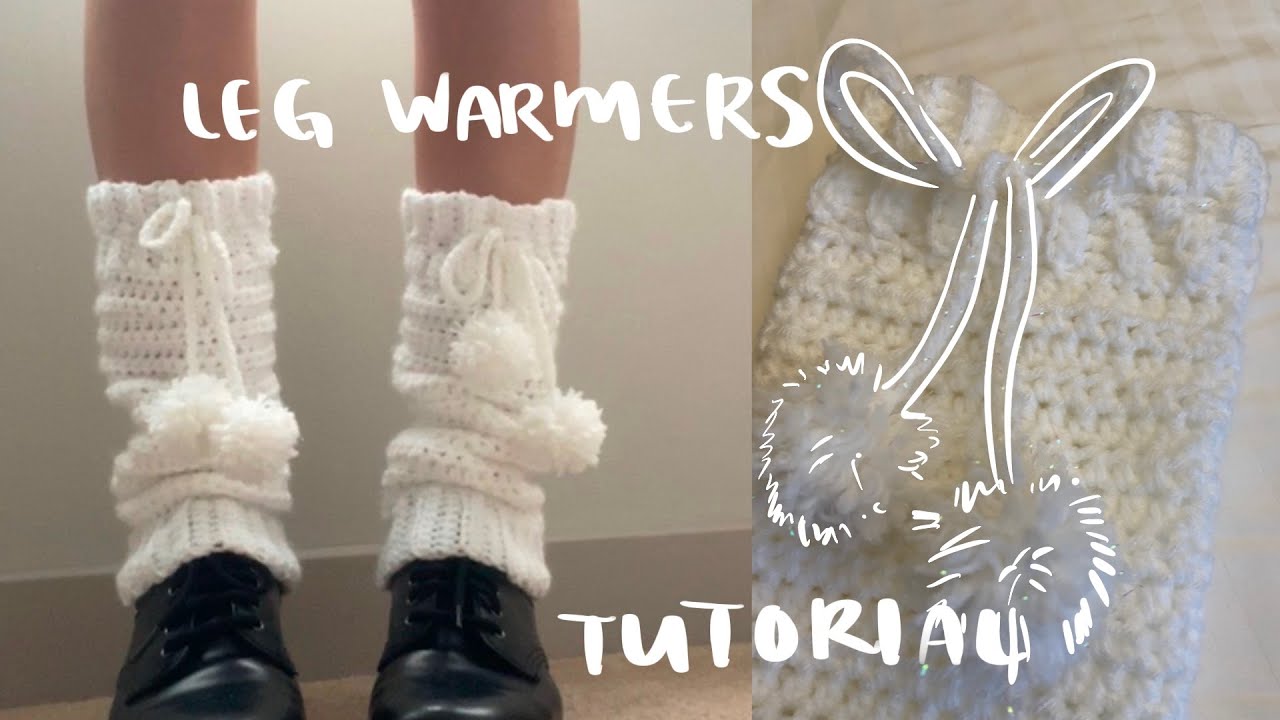 crochet pinterest-inspired leg warmer with pom poms & bow ୨୧