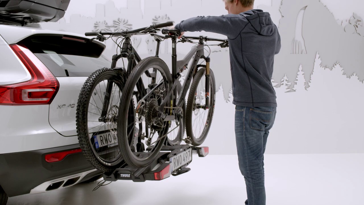 Towbar bike carrier Thule EasyFold XT F 2 bike/3 bike - YouTube