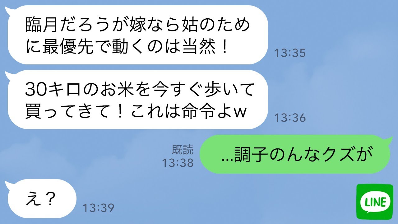 【LINE】嫁イビリ大好きの姑が臨月の私に「30キロの米買ってきてw」私「陣痛始まったので無理です」姑「命令を聞け！」→我慢の限界で全て放棄して家を出た結果…ｗ