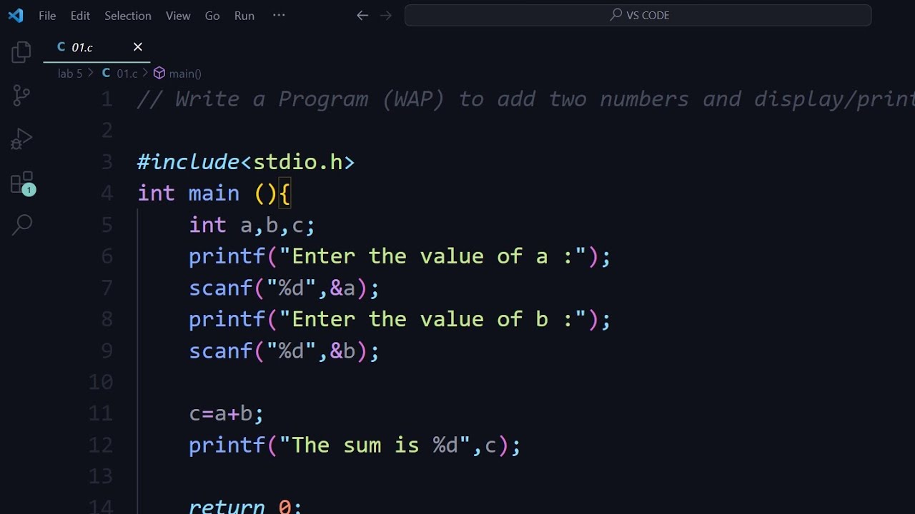 write a c program to add two numbers and print the sum | Find the sum ...
