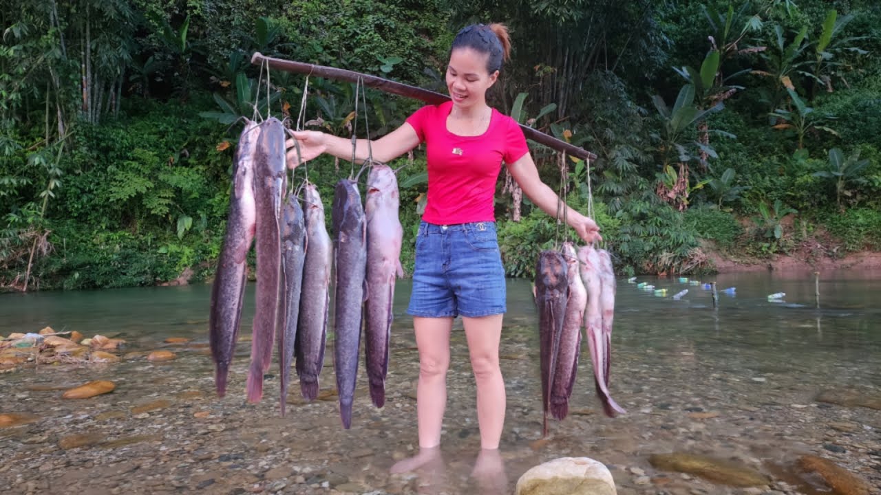 The girl used bottles to make fish traps and caught many big fish ...
