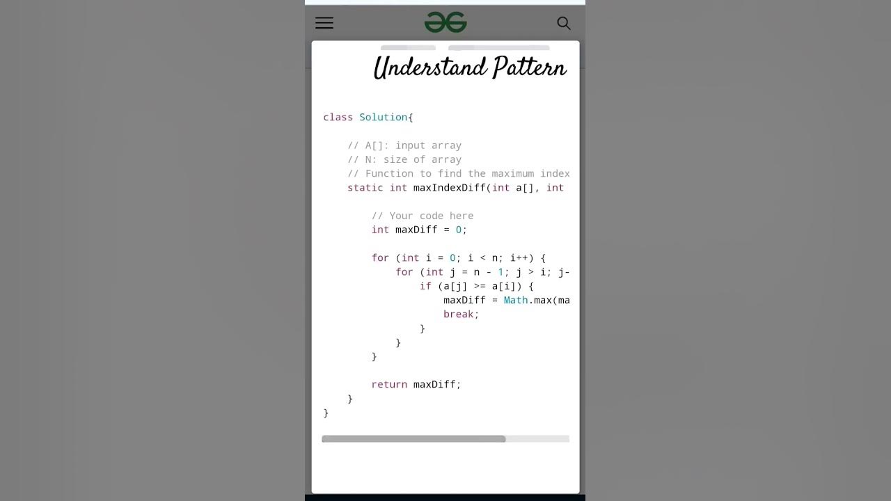 Maximum Index | Java | Medium | GFG 05/03 POTD #gfgpotd #code #song # ...