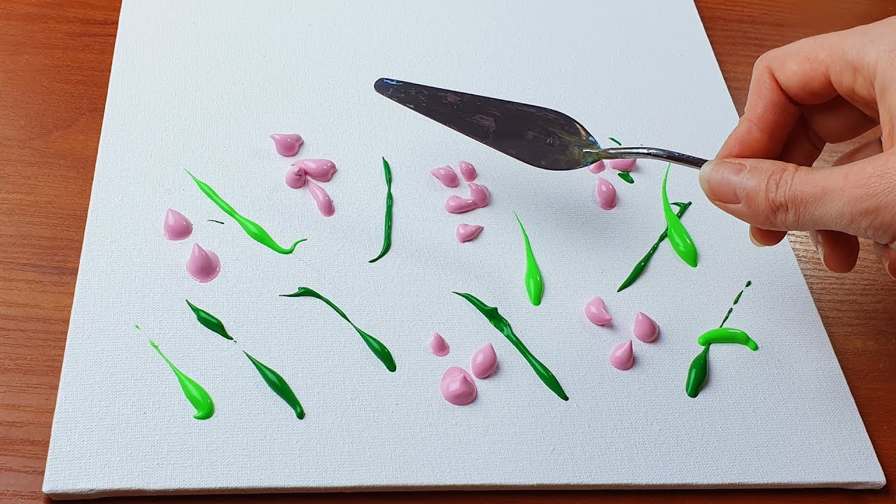 Flower field. Simple Floral. Abstract Painting Demonstration