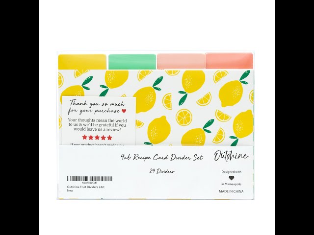 Outshine Premium Recipe Card Dividers 4x6 with Tabs, Fruit Design (Set of  24)