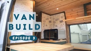 Adding Stone Walls In My Van! +Diesel Heater, Pocket Door, & Bodega R50 Fridge | Build Ep. 3