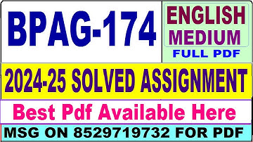 BPAG 174 solved assignment 2024-25 || bpag 174 solved assignment 2025 in English || ignou bpag174