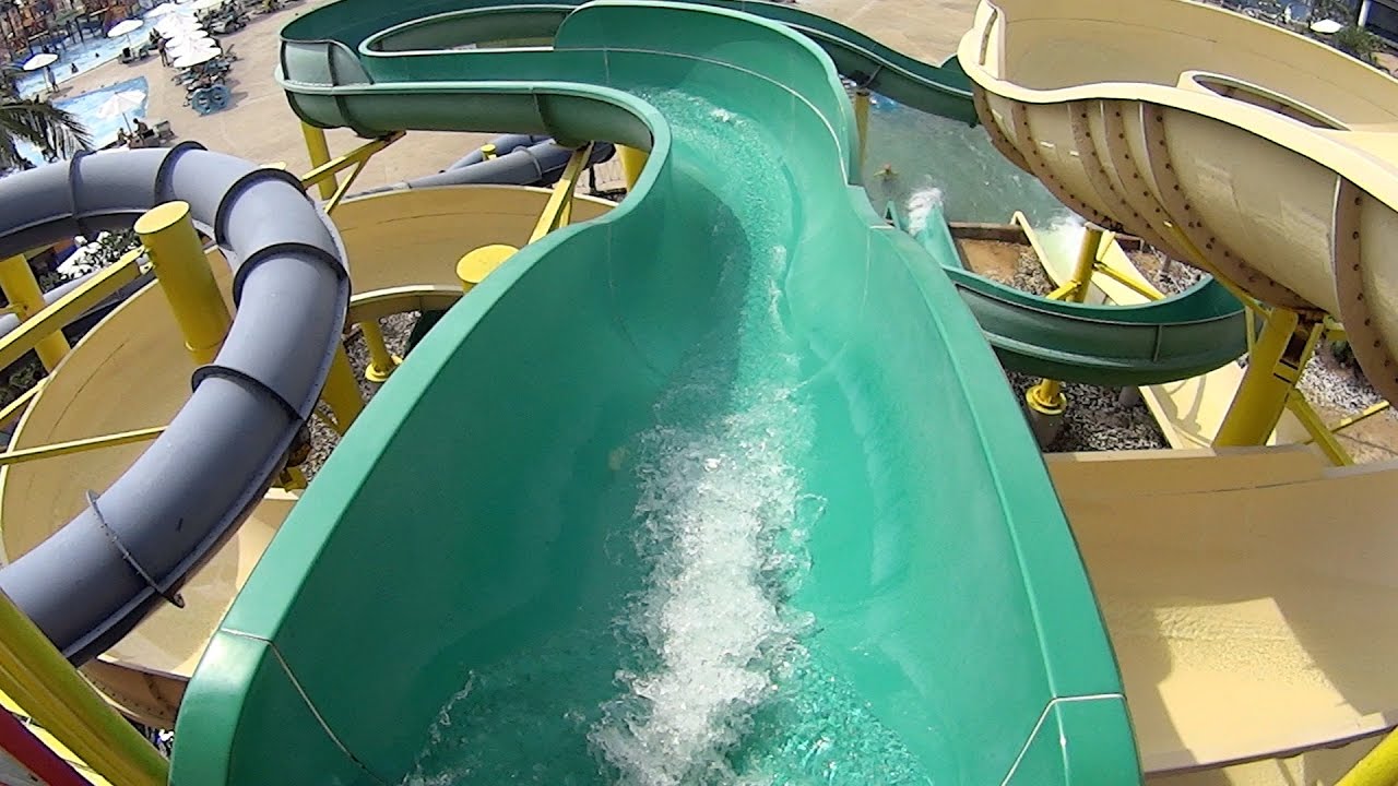 Green Water Slide at Splash Jungle Water Park - YouTube