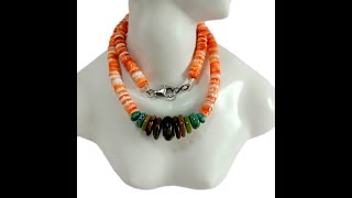 Natural blue Turquoise stone and orange spiny 925 Sterling Silver Necklace