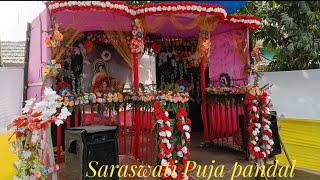 saraswati puja pandal decoration ideas simple |