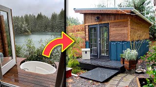 TINY HOUSE TOUR! Relaxing Outdoor Bathtub & Waterfront View