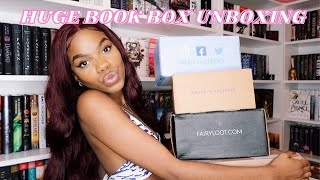 MASSIVE BOOK UNBOXING | fairyloot, unplugged book box, beacon book box, novel b