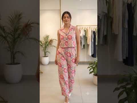 Pink Floral Pure Cotton Women's Co-ord Set