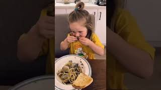 3 Year Old Cooks Clam Pasta! 🤤 #romeoeats #shorts