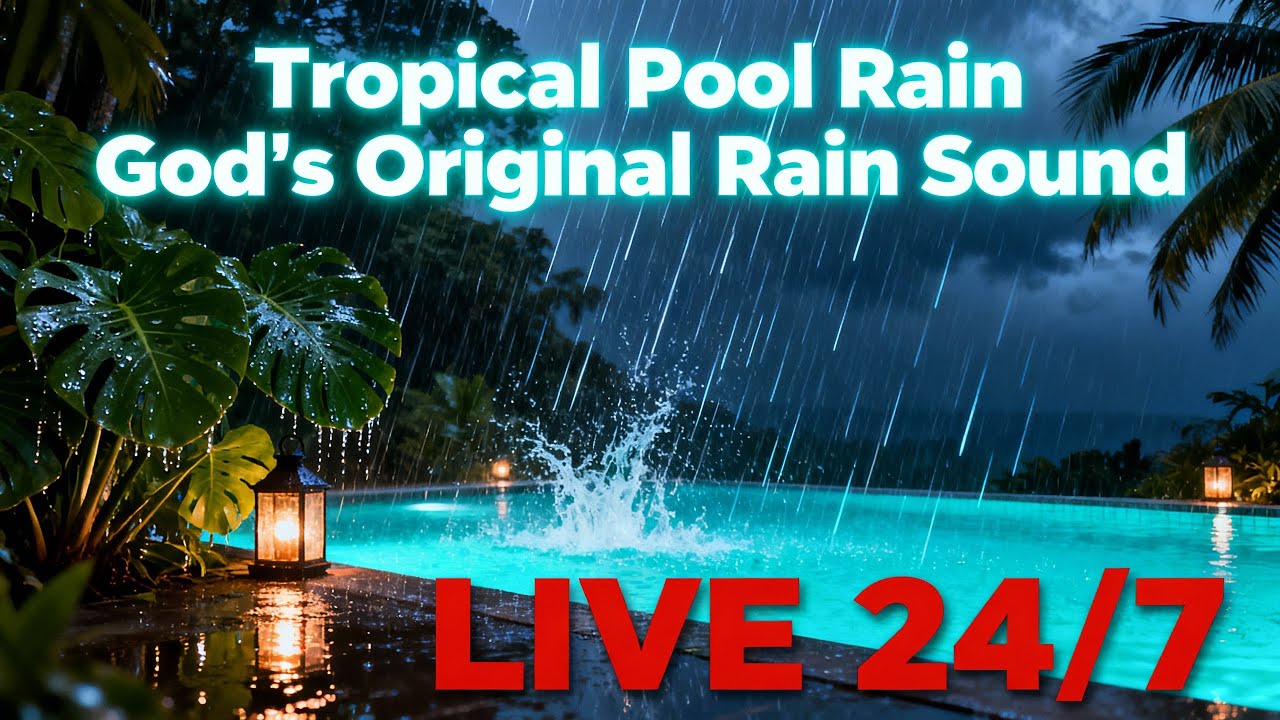 🔴 LIVE 24/7 🌧️ Pure TROPICAL POOL HEAVY RAIN  — God's Original Rain Sound