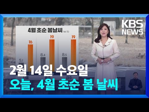 [날씨] 오늘(14일), 4월 초순 봄 날씨…충청·남부에는 비 / KBS  2024.02.14.