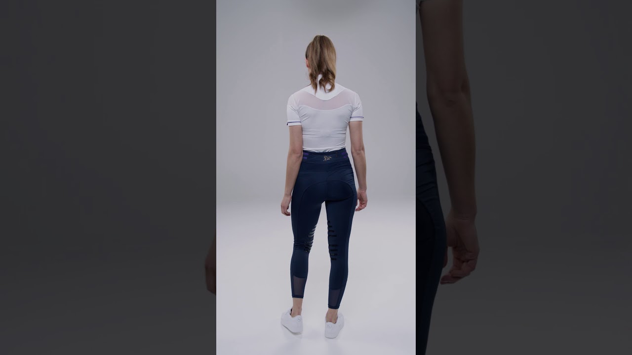 Derriere Equestrian White SS Top & Navy Deauville Leggings