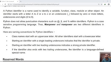 PYTHON Identifiers and Reserved words