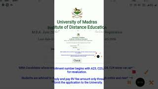 MadrasUniversity Institute of Distance Education I JUNE 2025 MBA Exam Revaluation Online Application