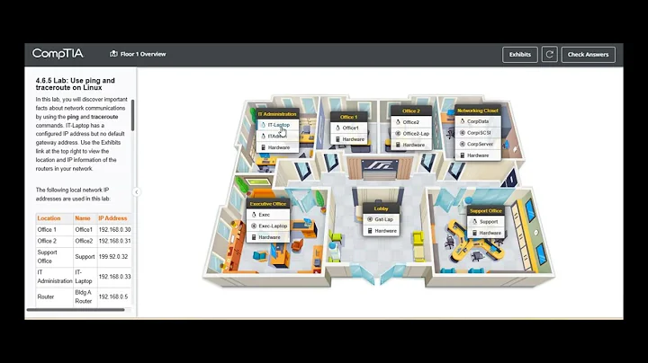 Testout | Network + | 4.6.5 Lab: Use ping and traceroute on Linux