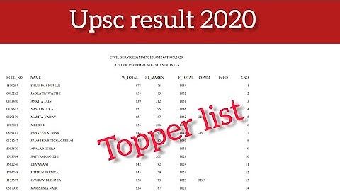 Upsc toper | cse exam result list 2020upsc result 2020 topper list pdf