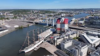 Göteborg från ovan/ Frihamn, Lilla Bommen och Centralstation