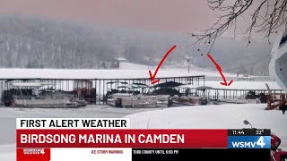 Docks sinking from weight of snow, ice in Camden, TN