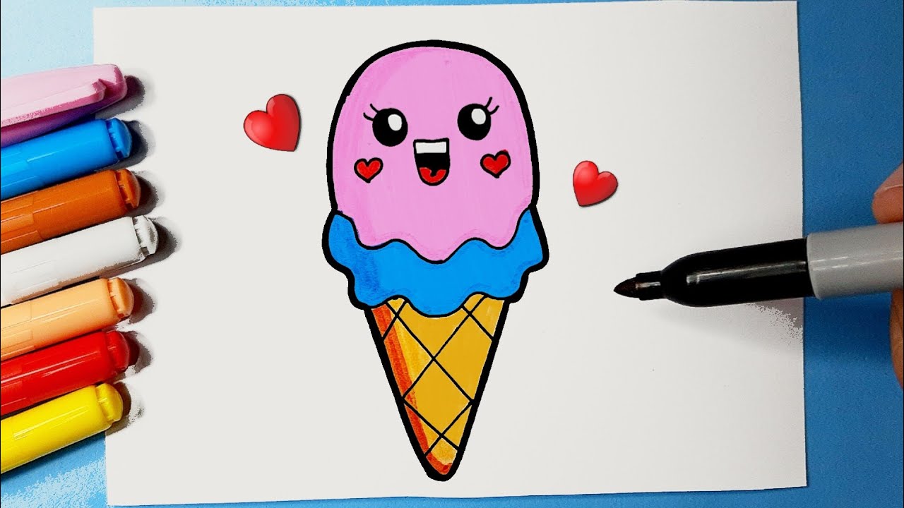 Como desenhar Sorvete fofo Kawaii ❤ Desenhos Kawaii - Desenhos para Desenhar  