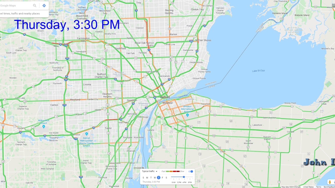 Detroit metropolitan area typical daily traffic by Google - November 2019