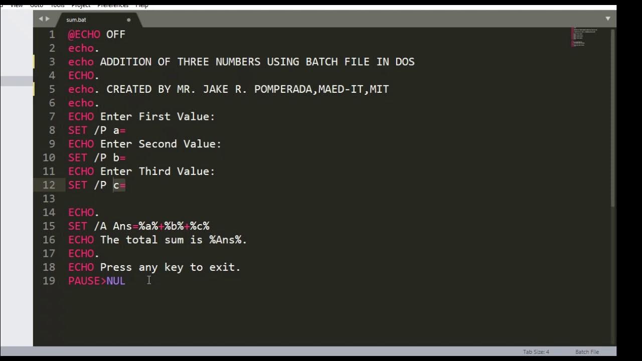 ADDITION OF THREE NUMBERS USING BATCH FILE IN DOS - YouTube