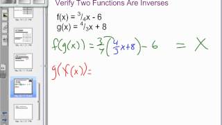 7-8 Inverse funtions - Example 3 - verify two functions are inverses