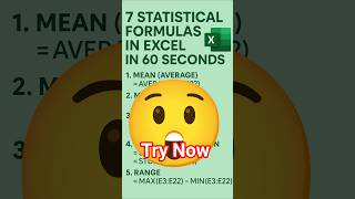 7 Statistical Excel Formula #shorts #shortsforgoals
