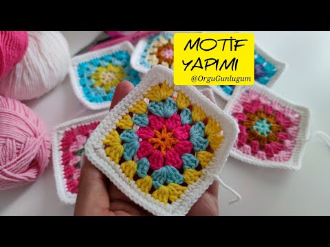 MOTİF YAPIMI🌸 Crochet Pattern 🌸 FLOWER GRANNY SQUARE 🌸 Motif çeşitleri 🌸 battaniye motif