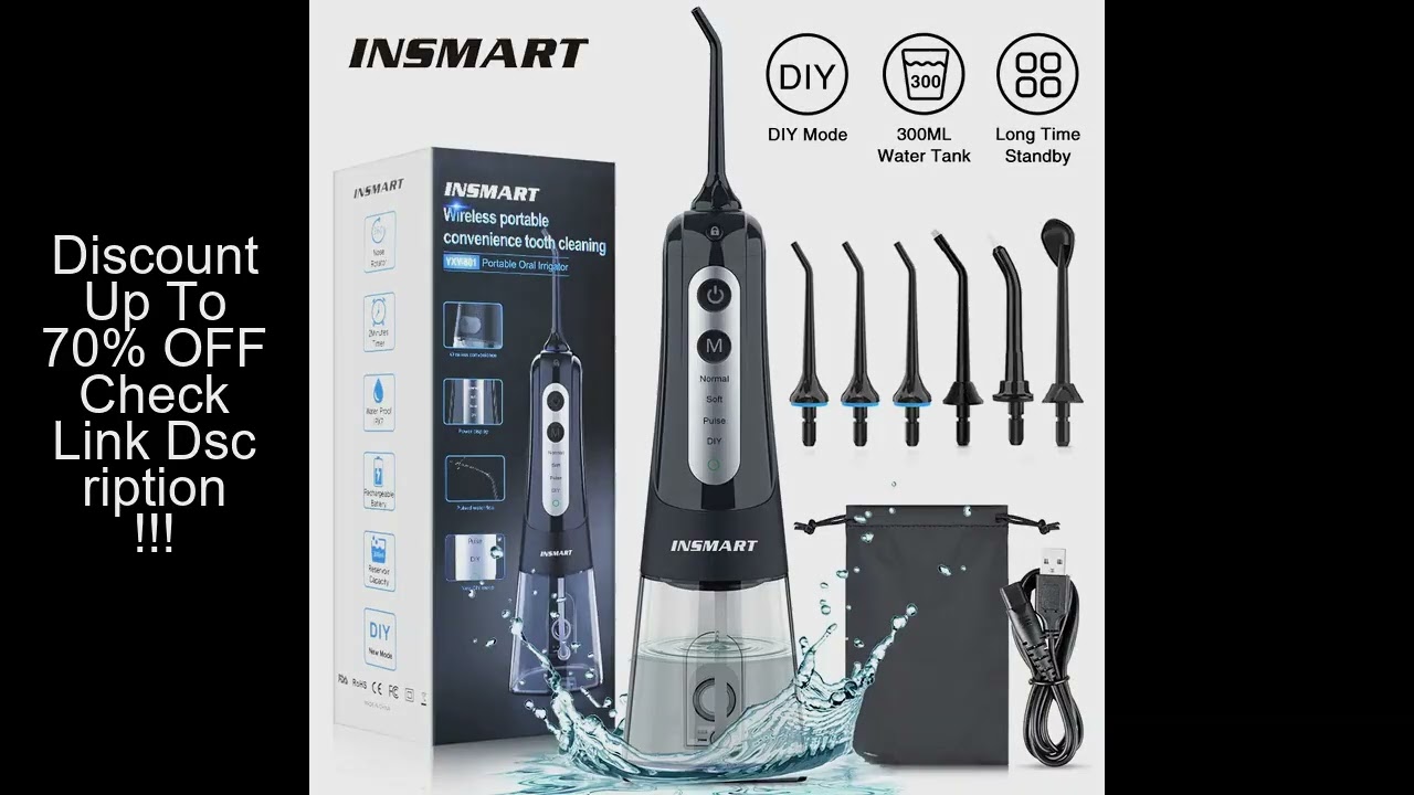 INSMART Oral Irrigator Dental Water Flosser Teeth Whitening Waterproof Portable Dental Water Jet Flo